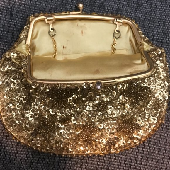 Vintage Gold Beaded Sequins Clutch Purse - Picture 3 of 4